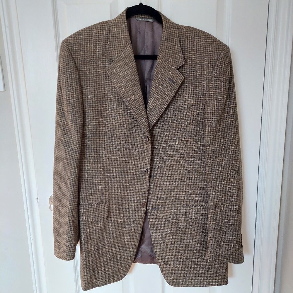 Canali Made in Italy Harry Rosen Plaid Wool Cotton Blazer Size EU 52L/US 42L
